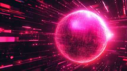  - A vibrant digital sphere surrounded by dynamic lines, evoking a sense of motion and technology.