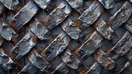 Poster - A textured, metallic surface with a woven pattern, showcasing rust and wear, suggesting industrial use or artistic design.