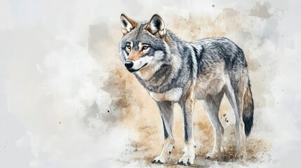  Cute Watercolor Gray Wolf In Natural State Standing Adorable