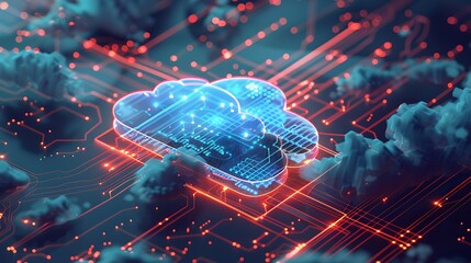 Poster - A digital cloud with circuitry, symbolizing cloud computing and data storage.