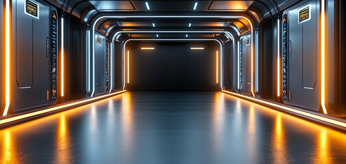 Poster - Dynamic energy flow power storage systems in a futuristic environment high-tech hallway perspective for peak energy solutions