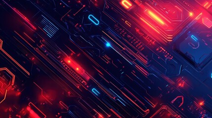 Poster - Abstract digital background featuring vibrant neon circuitry and patterns.