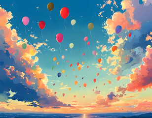 Sticker - Colorful Balloons Flying in the Sky