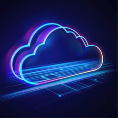 Poster - A neon cloud symbol with vibrant colors representing digital storage and technology.