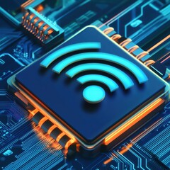 Poster - Close-up of a Wi-Fi symbol on a circuit board, showcasing modern technology and connectivity.