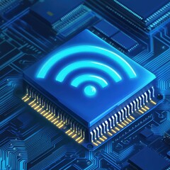 Aufkleber - An artistic representation of a microchip featuring a glowing Wi-Fi signal icon, showcasing technology and connectivity.