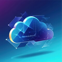 Poster - Illustration of a digital cloud with geometric patterns, symbolizing technology and data storage.