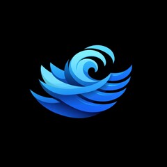 Poster - A modern blue wave logo design featuring smooth gradients and dynamic curves against a black background.