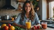 © borispain69 - a beautiful girl in a bright kitchen prepares nutritious smoothies