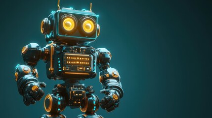 Poster - Futuristic Robot Design Glowing Lights Dark Background