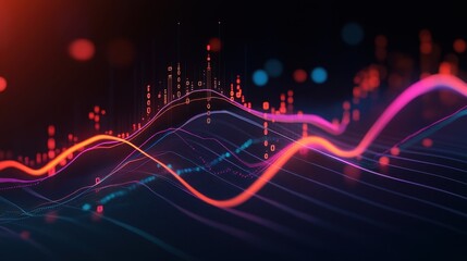 Aufkleber - Abstract visualization of data trends with colorful waveforms and digital elements.