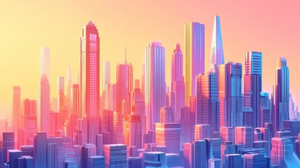 Poster - Vibrant Cityscape at Sunset Modern Architectural Design