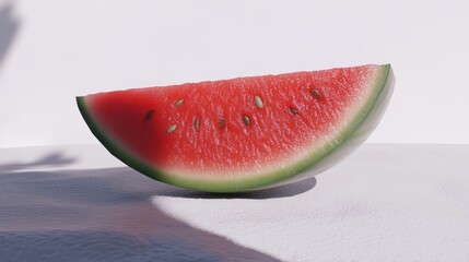 Poster - A single slice of red watermelon rests on a white surface