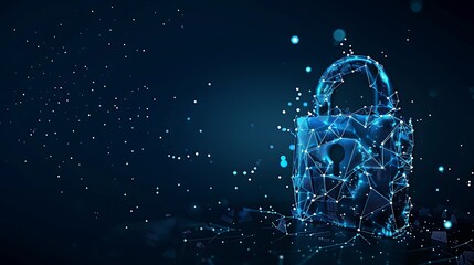 Poster - A digital lock symbolizing cybersecurity, composed of interconnected nodes and glowing particles.