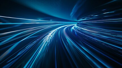 Poster - A dynamic representation of speed and motion with glowing blue lines, suggesting futuristic travel or technology.