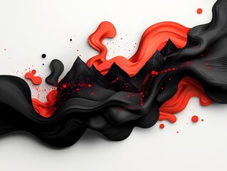 Poster - Captivating abstract 3D digital art featuring a mountainous landscape formed by swirling red dots and dynamic flowing lines against a stark black background