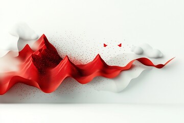 Poster - Dramatic abstract background featuring a mesmerizing wave like formation of red dots and lines composing mountainous 3D shapes in a bright white digital art environment