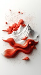 Poster - Mesmerizing abstract background showcasing a captivating wave like formation of vivid red dots and dynamic lines across a striking 3D mountainous terrain