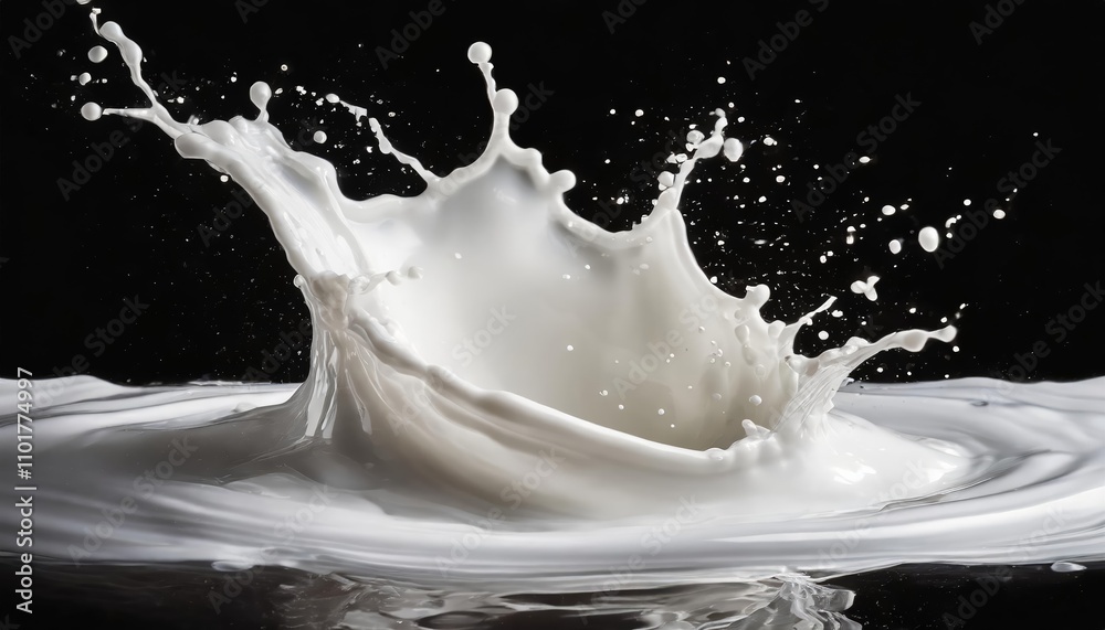 Dynamic white milk wave splash with natural splatters and drops ...