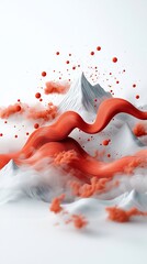 Poster - Captivating Wave like Formation of Abstract Red Dots and Lines Across 3D Mountainous Terrain in a Bright White Setting Showcasing a Striking Digital Art Visualization