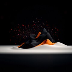 Poster - Captivating Digital Mirage A Mysterious 3D Mountainous Landscape in Ethereal Elegance Featuring a Dark Background with Flickering Red Dots and Elegant Lines