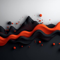 Poster - Surreal and abstract 3D CGI landscape with undulating red lines and dots against a dark moody background creating a futuristic minimalist and dramatic visual effect in a white studio setting
