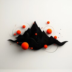 Poster - Ominous and dreamlike mountainous silhouette sculpted within a dark void like setting accentuated by pulsing red orbs and flowing lines of energy  This captivating 3D CGI artwork showcases a bright