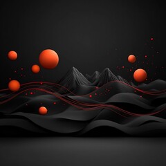 Poster - Captivating 3D mountainous mirage with elegant lines and flickering red dots against an eerie black backdrop crafting a striking and visionary digital landscape