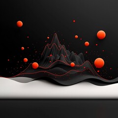 Poster - Captivating 3D mountainous mirage crafted with elegant lines and flickering red dots set against an eerie black background with a seamless white backdrop