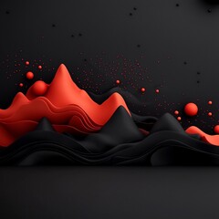 Poster - Captivating 3D mountainous mirage with flickering red dots and elegant lines crafted against an eerie black background creating a mesmerizing and futuristic digital landscape