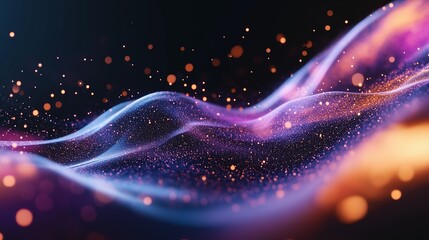 Poster - colorful waves of vibrant particles create a mesmerizing flow in a dark background at night
