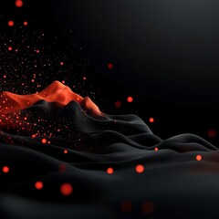 Poster - captivating 3d mountainous mirage emerging from an eerie dark background with flickering red dots an