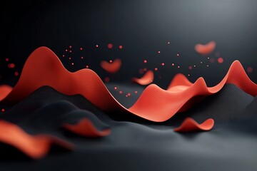 Leinwandbilder - Captivating abstract design with a visually striking wave like pattern of red dots and lines forming mountainous shapes against a clean black background creating a dynamic and energetic 3D rendering
