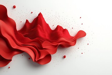 Poster - Dramatic and mesmerizing 3D abstract digital art composition featuring a wave like formation of bright red dots and lines creating mountainous shapes in a bright white environment with a and