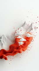 Poster - Flowing abstract background featuring a dynamic wave pattern of cascading red dots and lines across a 3D mountainous landscape set against a clean white environment