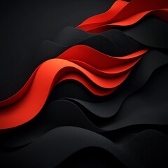 Poster - Mesmerizing Mountainous Silhouettes in Moody Black and Bold Red Geometric Shapes 3D Rendering   Captivating abstract digital art with winding