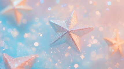 Wall Mural - Pastel Glitter Stars, Sparkling Festive Background, Dreamy Bokeh Lights