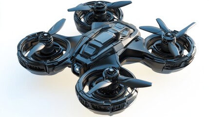Aufkleber - Futuristic Black Drone With Four Propellers