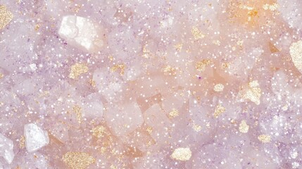 Wall Mural - Pink Quartz Crystal Texture Glittering Gold, Purple Accents
