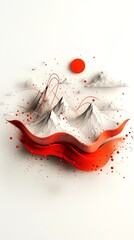 Poster - Flowing abstract landscape featuring a visually striking wave like formation of red dots and lines composing a three dimensional mountainous scene
