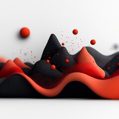 Poster - Mesmerizing 3D abstract landscape composition featuring an undulating wave of vibrant red dots and lines creating mountainous 3D shapes against a dark minimalist backdrop