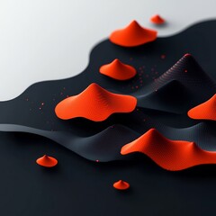 Poster - Minimalist abstract mountain formations made of red dots and lines on a dark pristine white background  3D visualization with a high and conceptual digital art