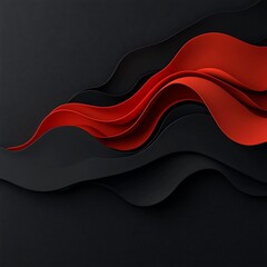 Wall Mural - Mesmerizing moody 3D rendered silhouettes of mountainous forms crafted from dramatic winding crimson geometric shapes against a dark minimalist black background