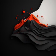 Poster - Dramatic and ominous 3D abstract landscape with swirling red shapes and particles creating an imposing mountain like form against a pristine white background exuding a sense of energy power