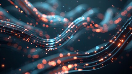 Poster - A dynamic abstract composition featuring flowing waves and glowing particles, creating a sense of movement and depth.