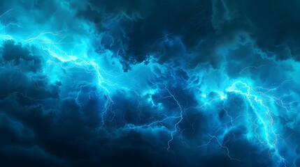 Poster - A dramatic depiction of stormy clouds illuminated by vibrant blue lightning, conveying a sense of power and awe.