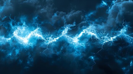Poster - A dramatic display of electric blue lightning striking through dark storm clouds, creating a powerful visual effect.