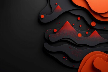 Poster - Mesmerizing 3D rendered abstract background featuring a striking wave like pattern of red dots and lines forming mountainous shapes against a dark moody backdrop