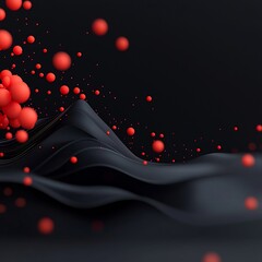 Poster - Eerie surreal 3D mountainous mirage with flickering red dots and elegant smooth lines against a dramatic dark studio background creating a captivating cinematic digital artwork
