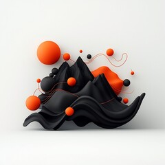 Poster - Ominous black void with pulsing red orbs and flowing lines sculpting a dreamlike mountainous silhouette in a bright white studio 3D CGI digital artwork in high definition